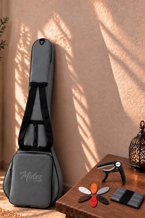 Midex CS-107 Kısa Sap Saz Bağlama Gigbag Çantası Kılıfı Kalın Soft Case (Kapo + 6 Adet Mızrap + Mızrap Cüzdanı)