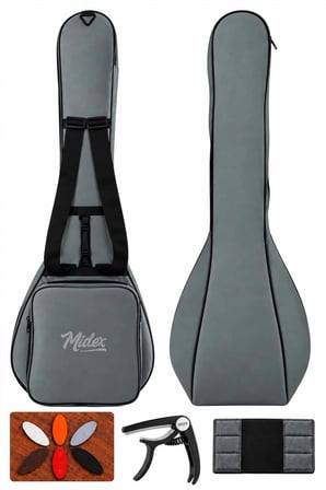 Midex CS-107 Kısa Sap Saz Bağlama Gigbag Çantası Kılıfı Kalın Soft Case (Kapo + 6 Adet Mızrap + Mızrap Cüzdanı)