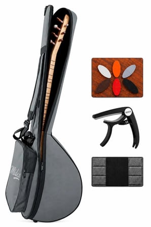 Midex CS-107 Kısa Sap Saz Bağlama Gigbag Çantası Kılıfı Kalın Soft Case (Kapo + 6 Adet Mızrap + Mızrap Cüzdanı)