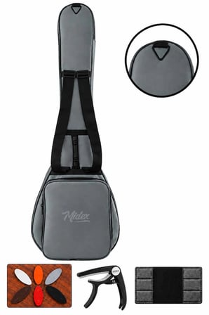 Midex CS-107 Kısa Sap Saz Bağlama Gigbag Çantası Kılıfı Kalın Soft Case (Kapo + 6 Adet Mızrap + Mızrap Cüzdanı)