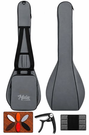 Midex CS-122 Uzun Sap Saz Bağlama Gigbag Çantası Kılıfı Kalın Soft Case (Kapo + 6 Adet Mızrap + Mızrap Cüzdanı)