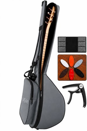 Midex CS-122 Uzun Sap Saz Bağlama Gigbag Çantası Kılıfı Kalın Soft Case (Kapo + 6 Adet Mızrap + Mızrap Cüzdanı)