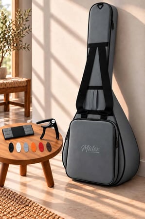 Midex CS-122 Uzun Sap Saz Bağlama Gigbag Çantası Kılıfı Kalın Soft Case (Kapo + 6 Adet Mızrap + Mızrap Cüzdanı)