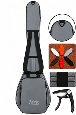 Midex CS-122 Uzun Sap Saz Bağlama Gigbag Çantası Kılıfı Kalın Soft Case (Kapo + 6 Adet Mızrap + Mızrap Cüzdanı)