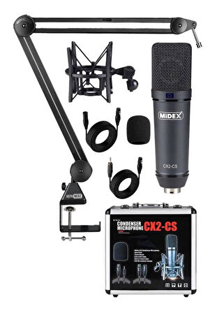 Midex CX2-Q Pro Set Üst Seviye Condenser Stüdyo Ses Kayıt Mikrofonu Standı Seti