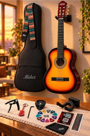 Midex CG-270SB Sunburst Renk Klasik Gitar 4/4 Yetişkin Boy Sap Ayarlı Full Set