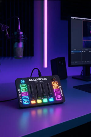Maxword MEDLEY Gaming Canlı Yayın Stüdyo Kayıt RGB Ses Kartı DJ Mixer (Telefon PC Uyumlu)