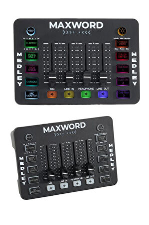 Maxword MEDLEY Gaming Canlı Yayın Stüdyo Kayıt RGB Ses Kartı DJ Mixer (Telefon PC Uyumlu)