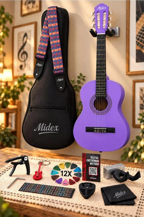 Midex CG-270PRP Mor Renk Klasik Gitar 4/4 Yetişkin Boy Sap Ayarlı Full Set