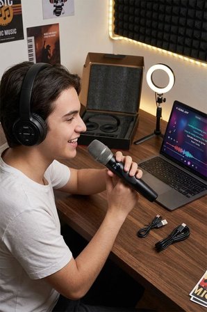 Martino MT-312 Kablosuz Mikrofon Referans Kulaklık Karaoke Seti TWS Özellikli