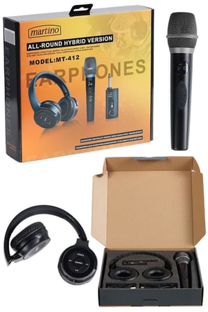 Martino MT-412 Kablosuz Mikrofon Referans Kulaklık Karaoke ve Pratik Seti Distortion TWS Özellikli