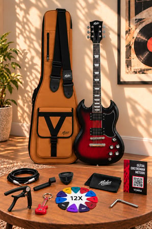 Midex SG-Special-RDS Profesyonel SG Kasa HH Elektro Gitar Seti Kırmızı Sunburs