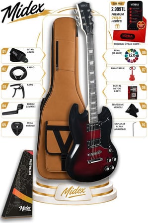 Midex SG-Special-RDS Profesyonel SG Kasa HH Elektro Gitar Seti Kırmızı Sunburs