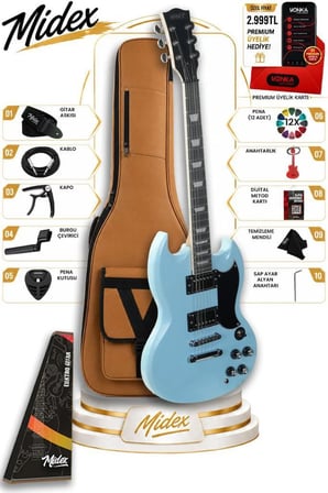 Midex SG-Special-LTB Profesyonel SG Kasa HH Elektro Gitar Seti Turkuaz
