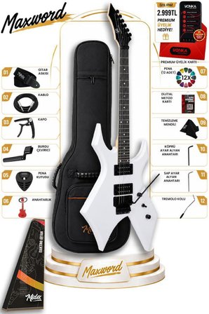 Maxword GT-Line-WH Profesyonel Warlock Kasa HH Elektro Gitar Seti Beyaz