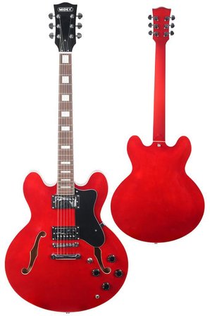 Midex Vintage Jazz-RD Profesyonel Hollowbody Caz Kasa HH Akustik Elektro Gitar Seti Kırmızı