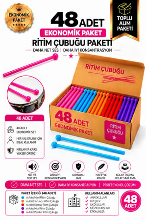 Midex TFK-23-24X Örf Aletleri Seti Davul Tokmağı 23 cm Ritim Çubuğu Paketi Karbon Fiber Toptan Paket-3 (24 Çift)