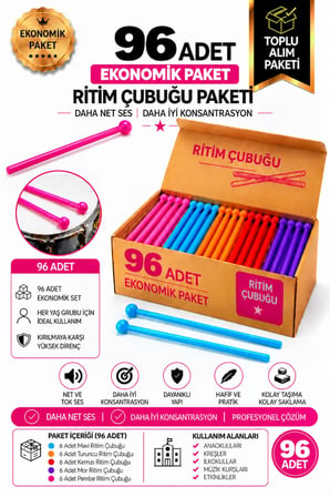 Midex TFK-23-48X Örf Aletleri Seti Davul Tokmağı 23 cm Ritim Çubuğu Paketi Karbon Fiber Toptan Paket-5 (48 Çift)
