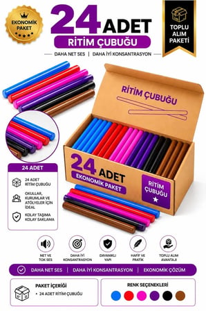 Midex Orf-BT-25-12X Örf Aletleri Seti Ritim Çubuğu Paketi 25 cm Karbon Fiber Toptan Paket-1 (12 Çift)