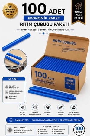 Midex Orf-BT-25BL-50X Mavi Ritim Çubuğu Paketi 25 cm Karbon Fiber Örf Aletleri Seti Toptan Paket (Tek Renk 50 Çift)