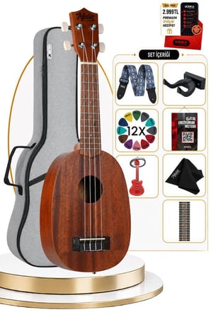 Midex PA-21M Kaliteli Ananas Gövde Maun Ağacı Soprano Ukulele Seti Pineapple Body