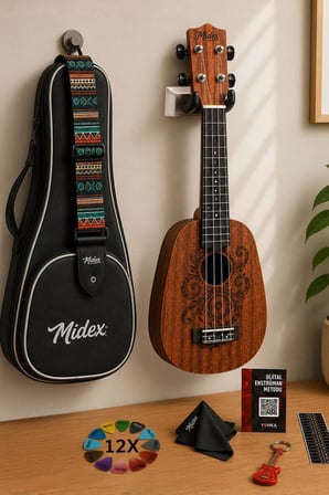 Midex PA-24MT Kaliteli Ananas Gövde Dövme Desenli Concert Ukulele Seti Pineapple Body
