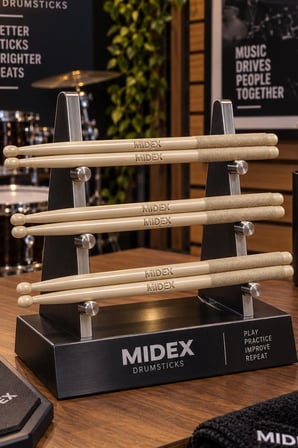 Midex GFK-801WD-3X 5A Bateri Baget Kırılmaz Polyemid Ahşap Renk Davul Bageti 5A Drumsticks 6 Adet (3 Çift)