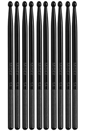 Midex GFK-901BK-5X PRO 5A Profesyonel Kırılmaz Baget Fiber Karbon Drumsticks Siyah Bateri Bageti (5 Çift)