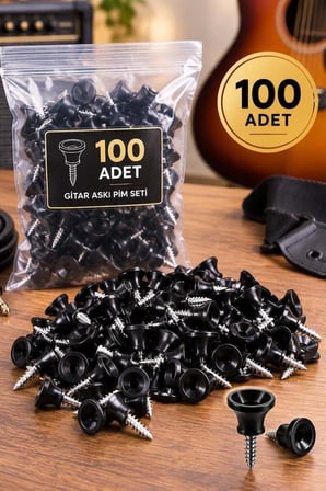 Midex PM1-100X Siyah Plastik Gitar Askı Pimi Vidalı Omuz Askısı Bağlantı Aparatı 100'lü