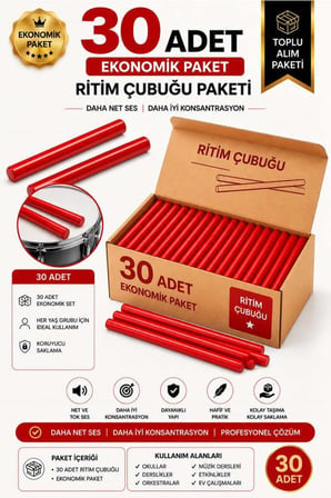 Midex Örf-BT-25RD-15X Kırmızı Ritim Çubuğu Örf Aletleri Seti 25 cm Karbon Fiber Toptan Paket (15 Çift Tek Renk)
