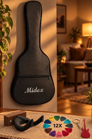 Midex GK-30E Elektro Gitar Çantası Kaliteli Siyah Kılıf (Duvar Askısı Standı + 12 Pena)