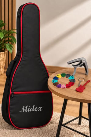 Midex ESH-043 Klasik Gitar Çantası Kaliteli Siyah Kırmızı Kılıf