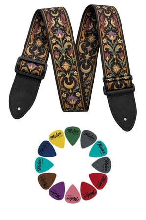 Midex GSR-50 Özel Tasarım Desenli Gitar Omuz Askısı 90-145 cm Uzunluk + 12 Adet Pena