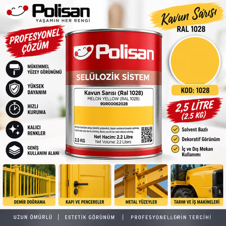Polisan Selülozik Boya Kavun Sarısı 2,5 Litre (2.5 Kg) Kod :1028