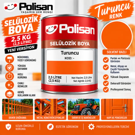 Selülozik Boya Turuncu Renk 2,5 kg (2.5 Litre) Yeni Versiyon