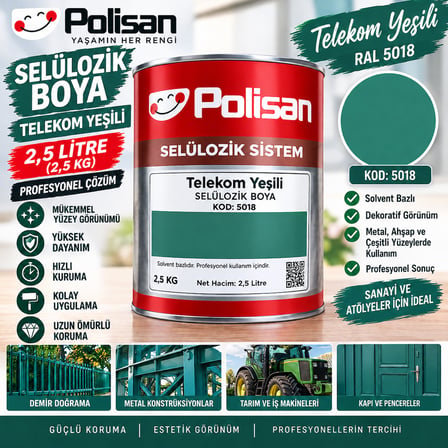 Polisan Selülozik Boya Telekom Yeşili Rengi Boya 2.5 Litre (2.5 Kg) KOD :5018