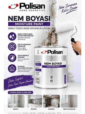 Nem Boyası Beyaz 1 Kg ( 0,68 Litre ) İç Ve Dış Cephe Rutubeti Giderir Sararma Yapmaz Kabarmaz Yüksek Beyaz