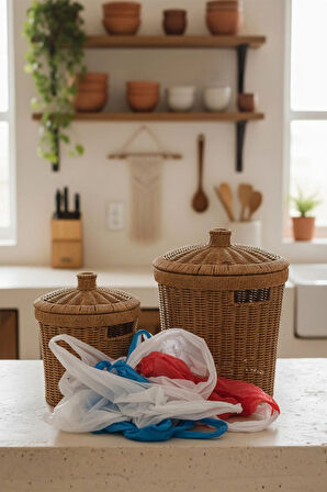 Rattan Konik 2'li Kapaklı Sepet