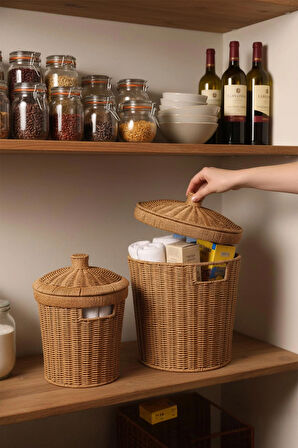 Rattan Konik 2'li Kapaklı Sepet