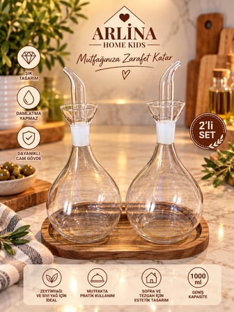 İkili 1000 ML Akasya Standlı Yağlık-Sosluk seti