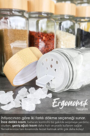 12’li Bambu Kapaklı Kare Cam Baharatlık Seti 120ml 16 Adet Etiket Hediye 9008