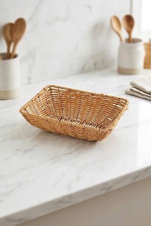 Rattan Dikdörtgen Ekmek Sepeti 24x17x8 cm - El Örmesi Hasır Kahvaltı Ve Sunum Sepeti