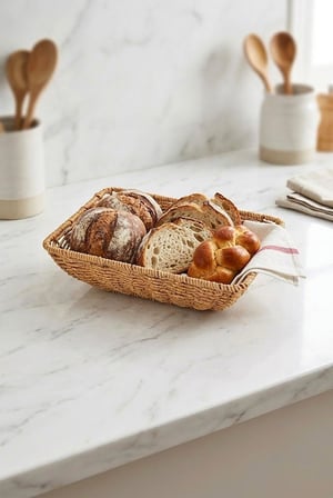 Rattan Dikdörtgen Ekmek Sepeti 24x17x8 cm - El Örmesi Hasır Kahvaltı Ve Sunum Sepeti