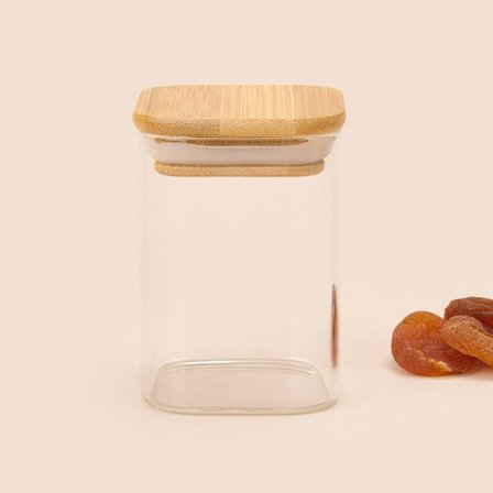 Mien Kare Mantar Kapak Cam Kavanoz - Şeffaf / Açık Kahverengi - 150 ml
