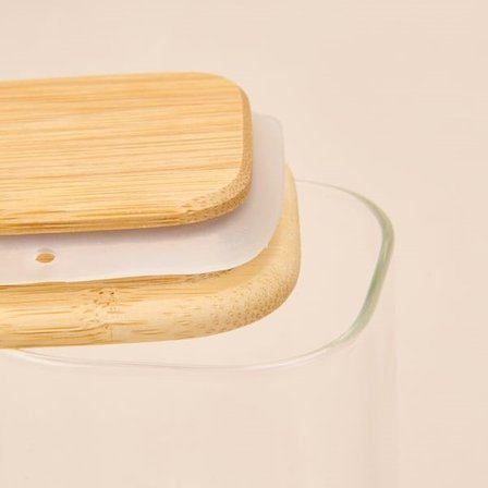 Mien Kare Mantar Kapak Cam Kavanoz - Şeffaf / Açık Kahverengi - 210 ml
