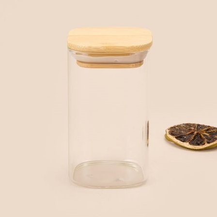 Mien Kare Mantar Kapak Cam Kavanoz - Şeffaf / Açık Kahverengi - 210 ml