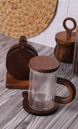 Mien Akasya Bardak Altlığı Set Standlı