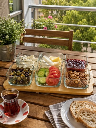 MİEN Bambu Kapaklı Cam Kahvaltı Seti