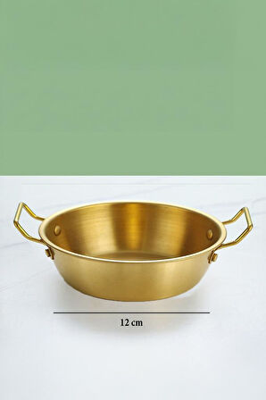 Gold Paslanmaz Çelik Yuvarlak Sunum Tavası – Kulplu Servis Kabı Sosluk 12 cm