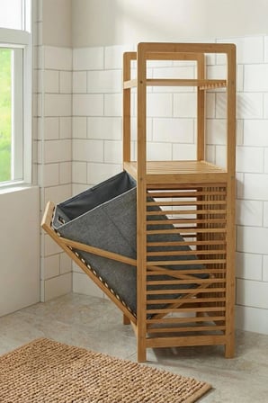 Mien Bambu Dikey Çamaşır Sepeti Raflı Çamaşır Sepeti 40x30x95 Cm